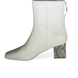 French Connection Women's Tess Zip Elegant White Ankle Boots with Snakeskin Heel